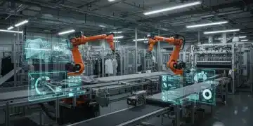 Automated apparel manufacturing factory with robotic arms