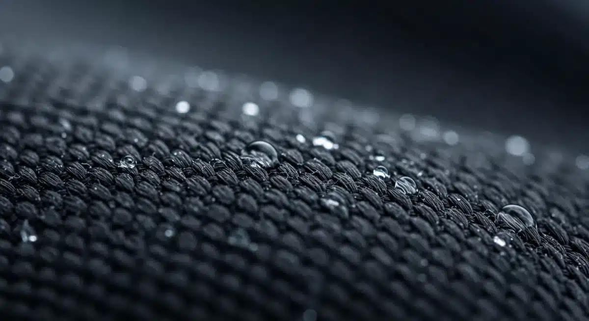 Macro shot of moisture-wicking fabric, demonstrating advanced textile technology.