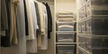Organized winter clothes in storage, clean and protected