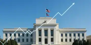 Federal Reserve building with ascending interest rate graphs