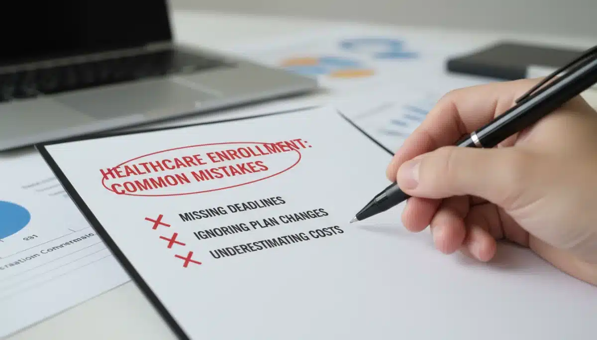 Checklist highlighting common healthcare enrollment mistakes with red X marks