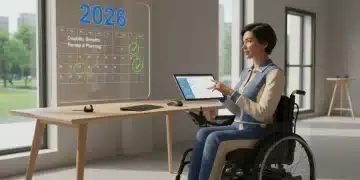 Person reviewing disability benefit documents with 2026 calendar