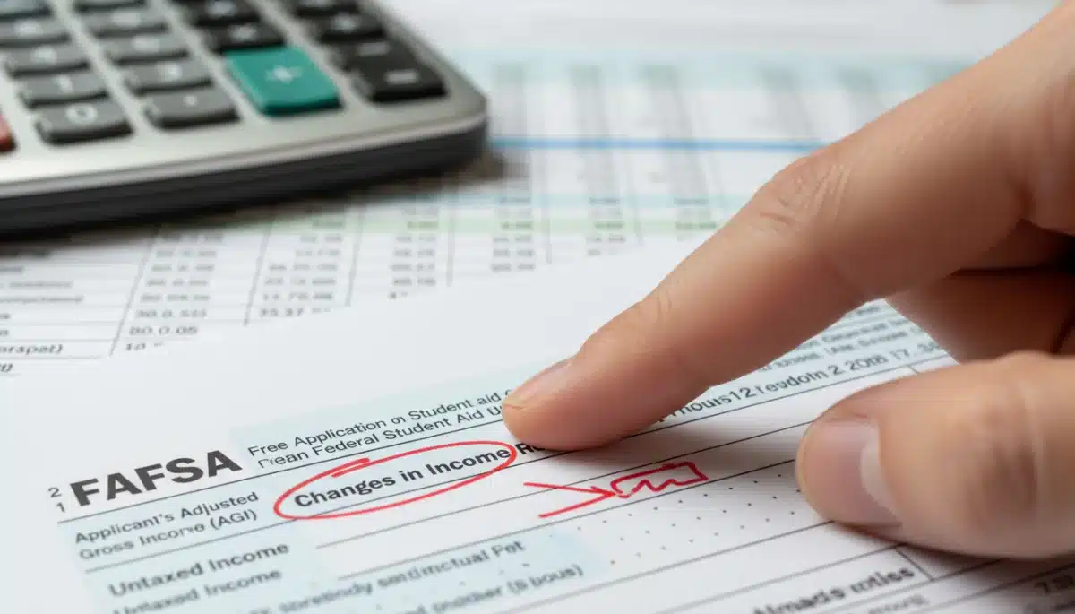 Hand pointing to income reporting section on FAFSA form