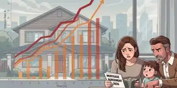Illustration of a house with rising interest rates impacting mortgage affordability.