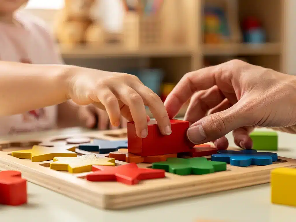Hands building with blocks, representing foundational learning in early childhood.