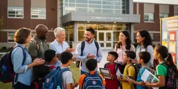 Parents and children discussing new school curriculum standards for Fall 2026