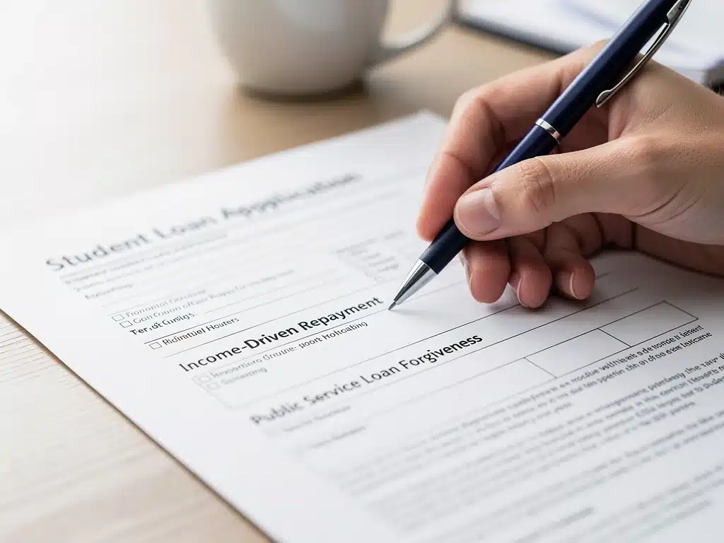 Filling out student loan forgiveness application form