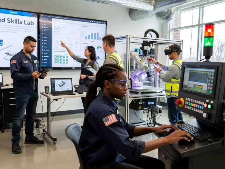Students learning modern vocational skills in a US training program.