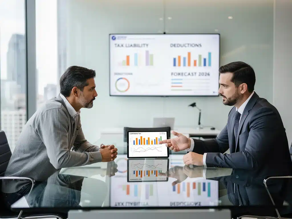 Business owner and advisor reviewing corporate tax implications for 2026