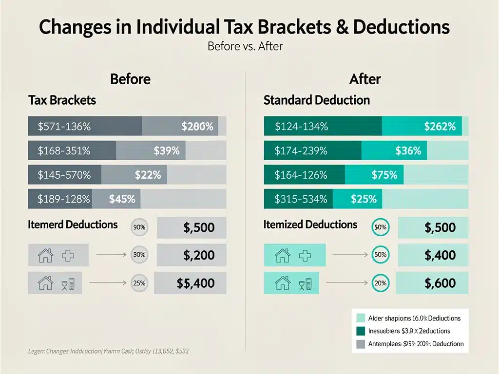 Infographic detailing individual tax bracket and deduction changes for 2026