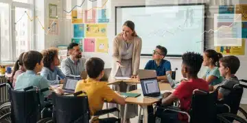 Diverse students and teachers in an inclusive classroom setting, representing special education in US schools.