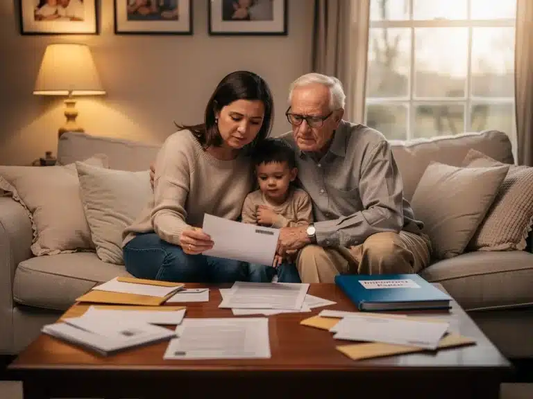 Family reviewing survivor benefit documents together