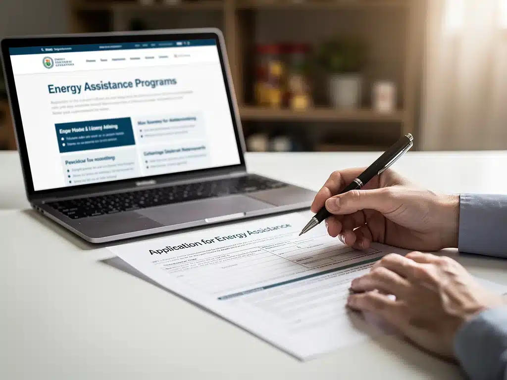 Person completing LIHEAP application form for energy aid.
