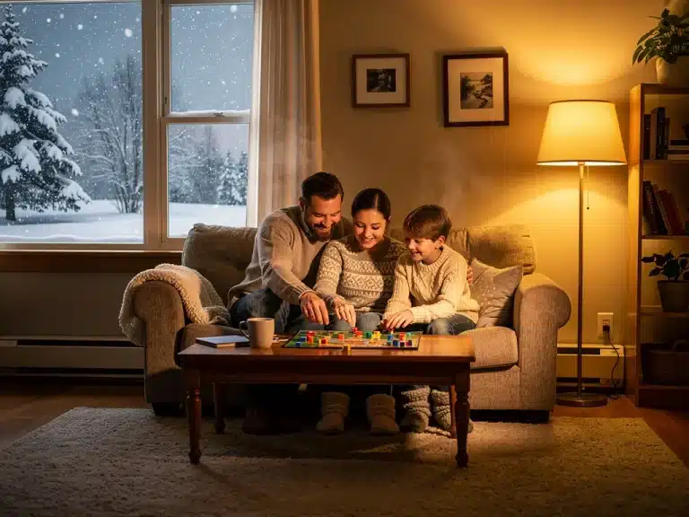 Family staying warm indoors during winter with LIHEAP assistance.