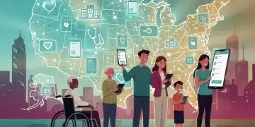 Digital network connecting diverse individuals, symbolizing expanded healthcare access through Medicaid in 2026