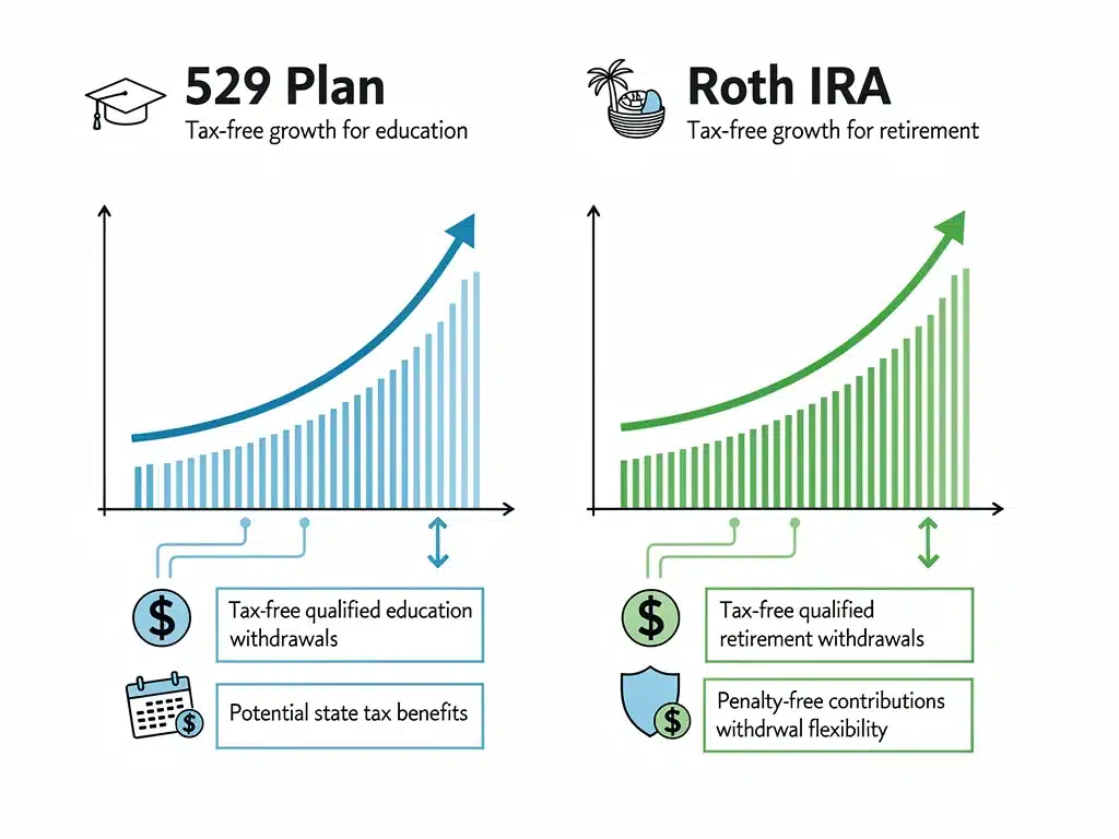 Growth of 529 plan versus Roth IRA investments for education funding