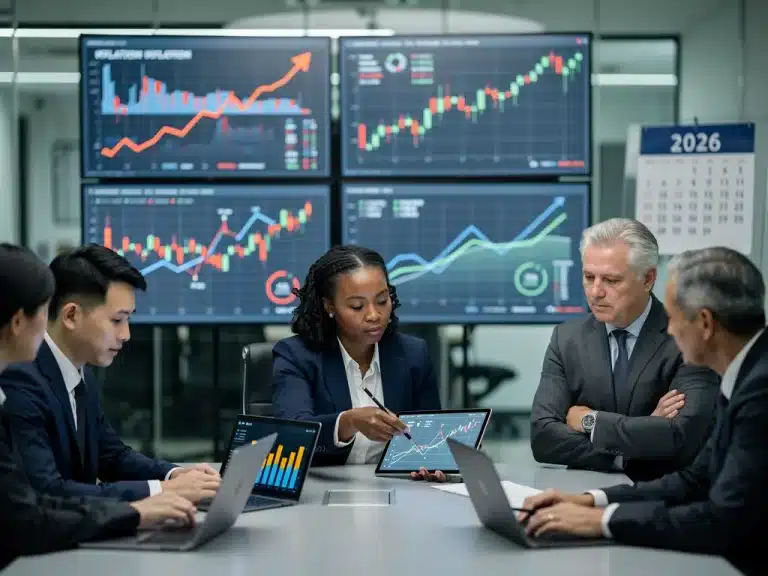Investors analyzing financial data for inflation investment strategies 2026