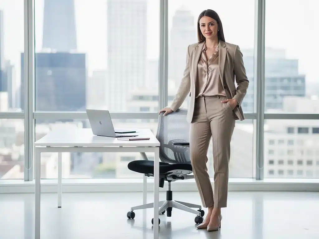 Professional woman in a versatile business outfit from a capsule wardrobe