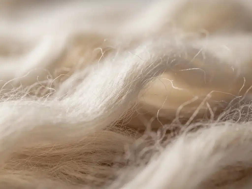 Close-up of soft, delicate cashmere fibers, emphasizing its luxurious texture.