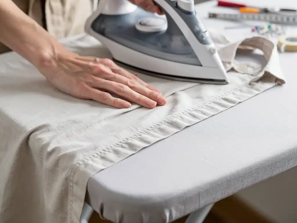 Ironing a perfectly finished hem on a garment.