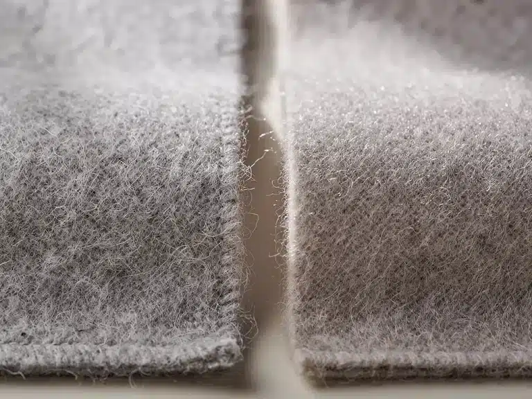 Merino wool and cashmere fabric swatches side by side, highlighting textural differences.